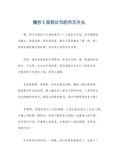 摘抄5段排比句的作文开头