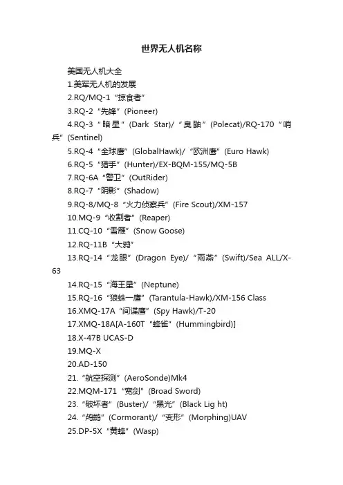 世界无人机名称