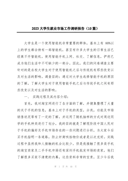 2023大学生就业市场工作调研报告(10篇)