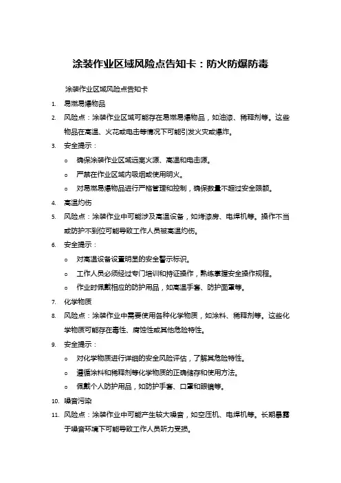 涂装作业区域风险点告知卡：防火防爆防毒