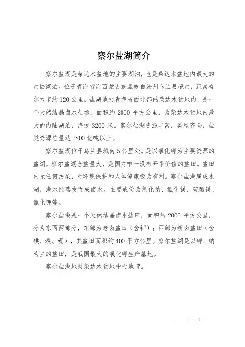 察尔盐湖简介