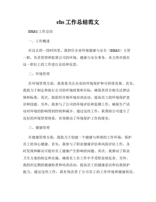 ehs工作总结范文