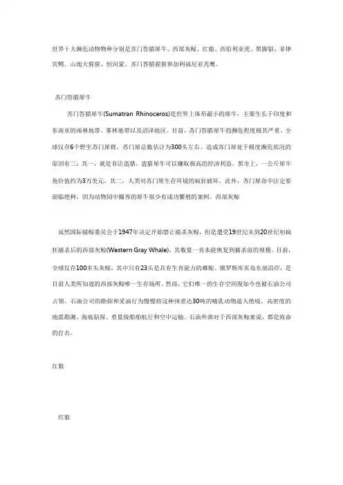 世界十大濒危动物物
