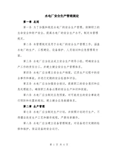 水电厂安全生产管理规定