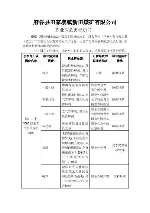 职业病危害告知书示例
