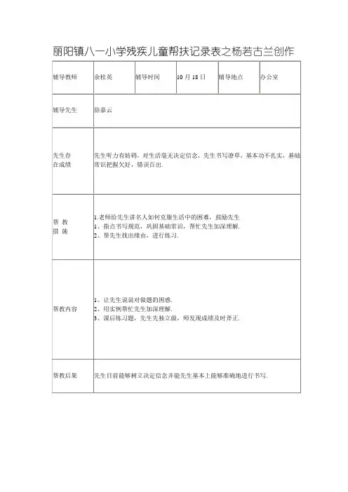 残疾儿童帮扶记录表