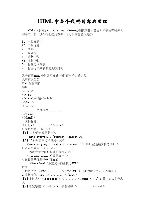 HTML中各个代码的意思整理