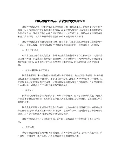 浅析战略管理会计在我国的发展与应用