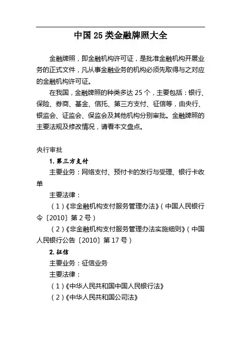 中国类金融牌照大全