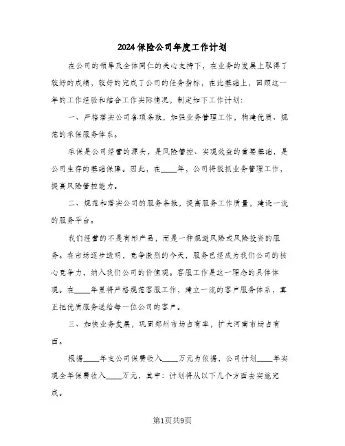 2024保险公司年度工作计划(3篇)