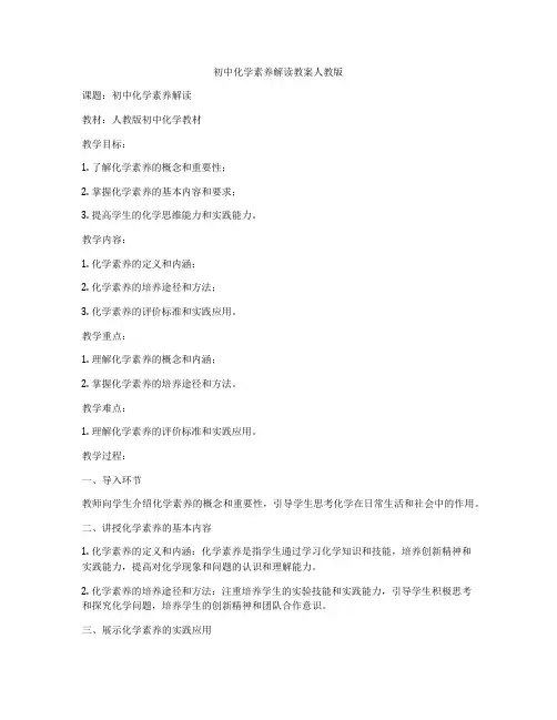 初中化学素养解读教案人教版