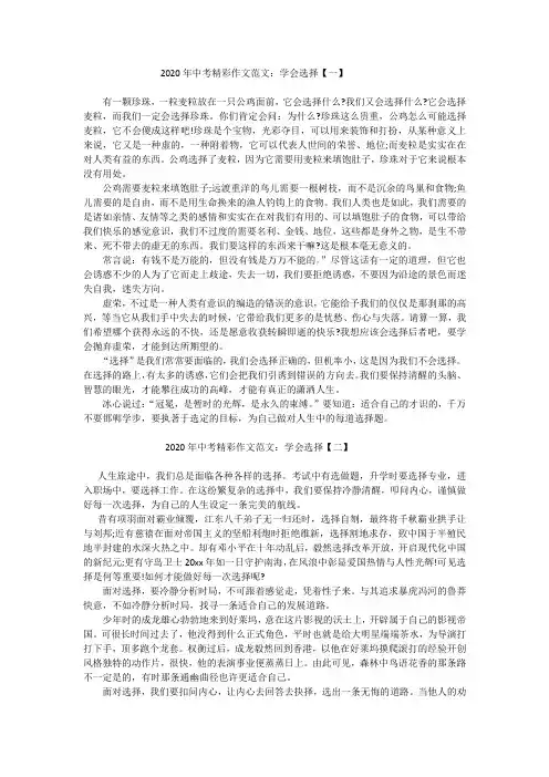 2020年中考满分作文