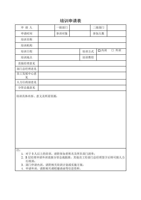 培训申请表(最新版)