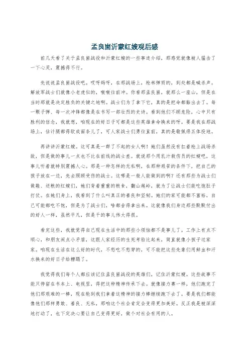 孟良崮沂蒙红嫂观后感