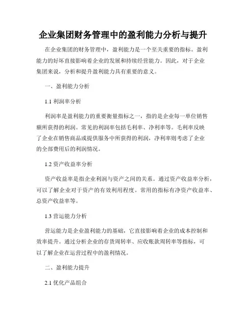 企业集团财务管理中的盈利能力分析与提升