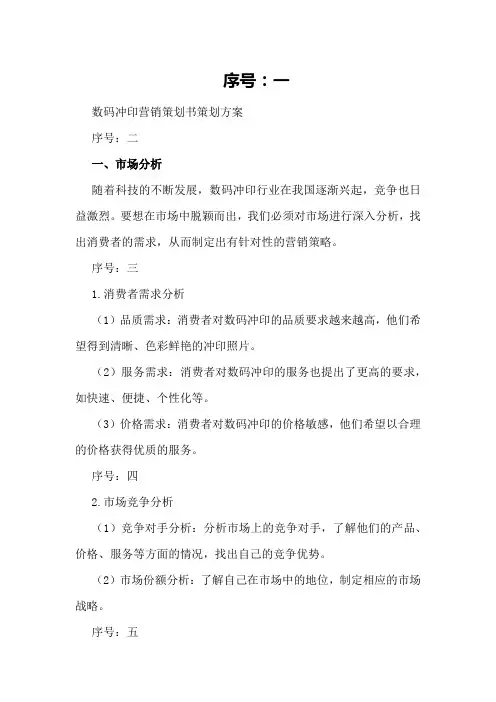 数码冲印营销策划书策划方案
