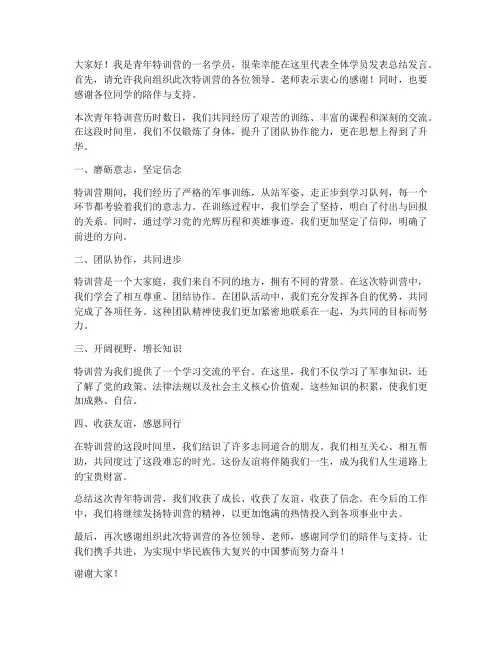 青年特训营总结发言稿范文