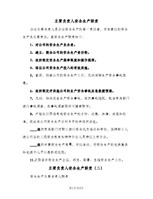 主要负责人安全生产职责(五篇)