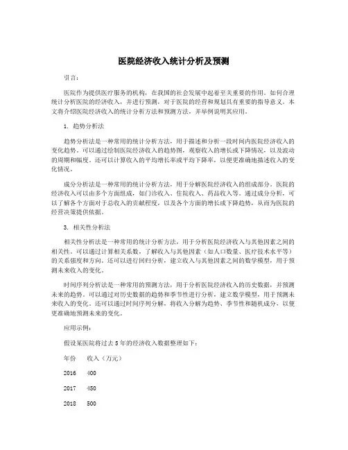 医院经济收入统计分析及预测
