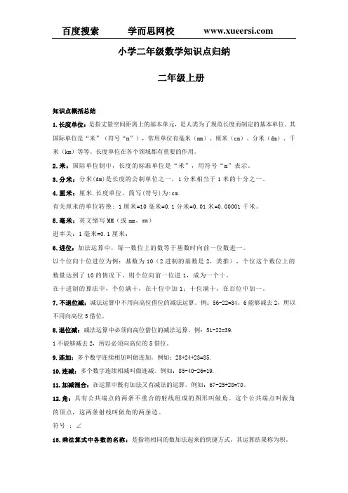 【数学】小学二年级数学知识点归纳