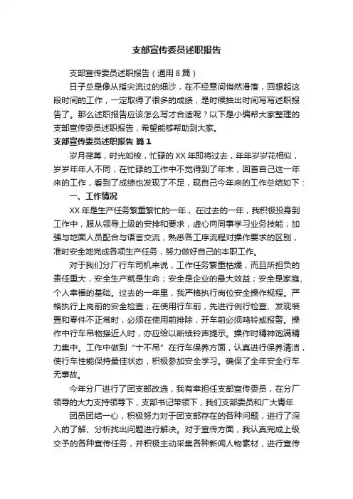 支部宣传委员述职报告（通用8篇）