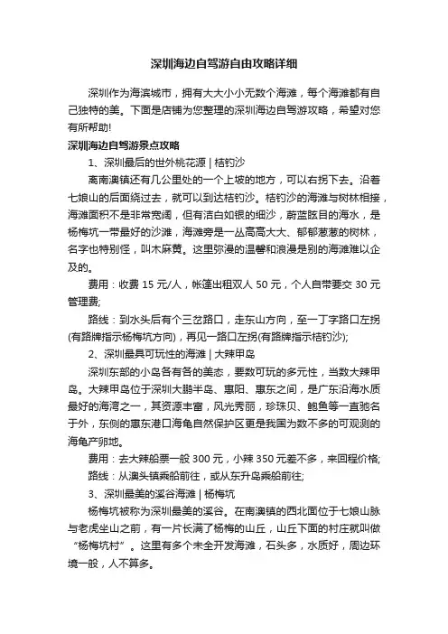深圳海边自驾游自由攻略详细