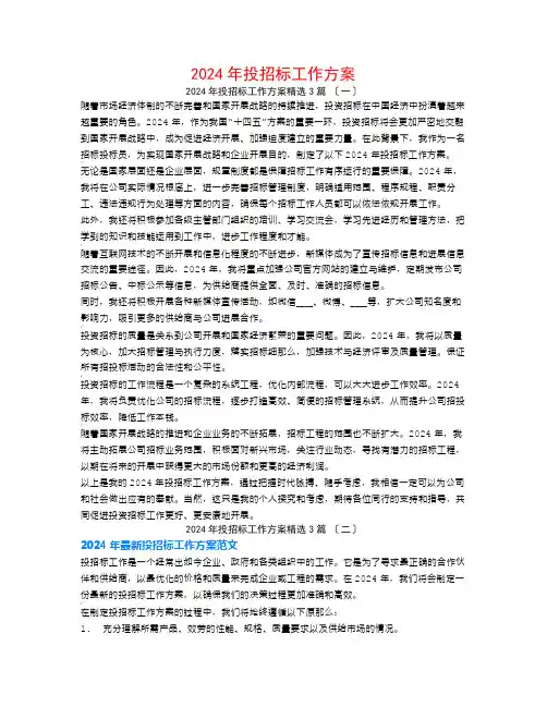 2024年投招标工作计划3篇