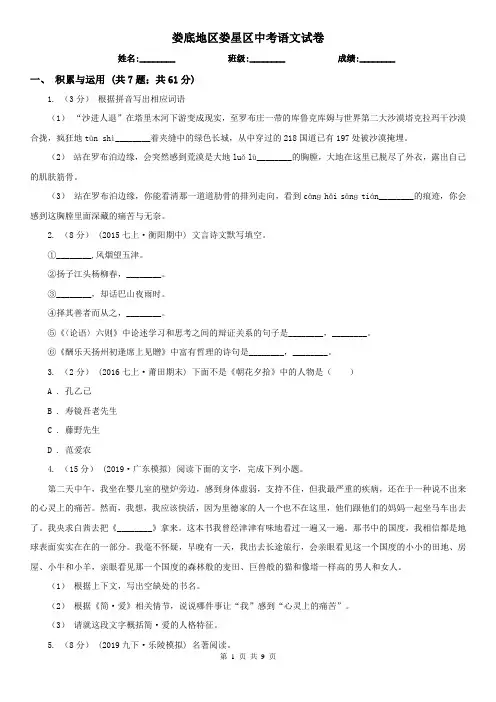 娄底地区娄星区中考语文试卷