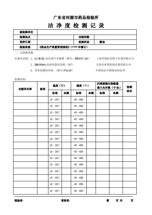 洁净度微生物原始记录