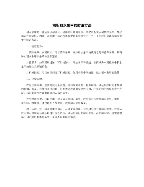 浅析稻水象甲的防治方法