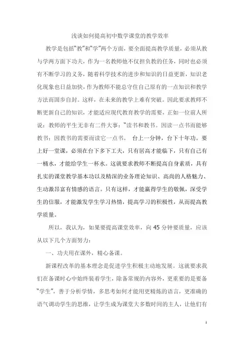 浅谈如何提高初中数学课堂的教学效率