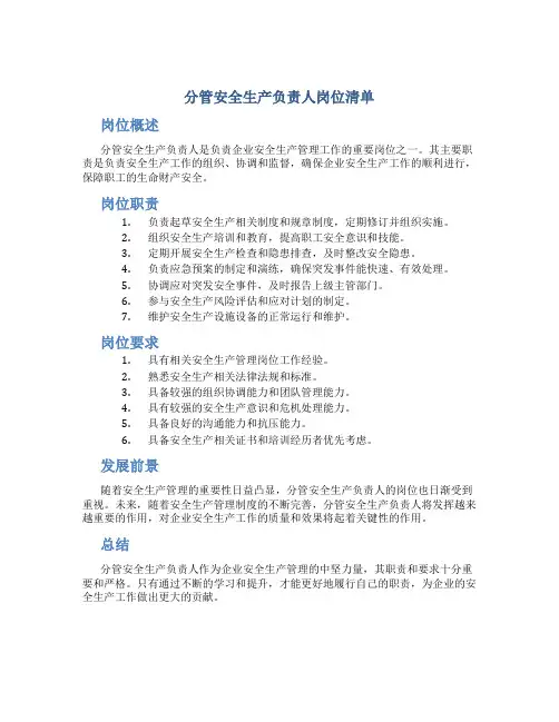 分管安全生产负责人岗位清单