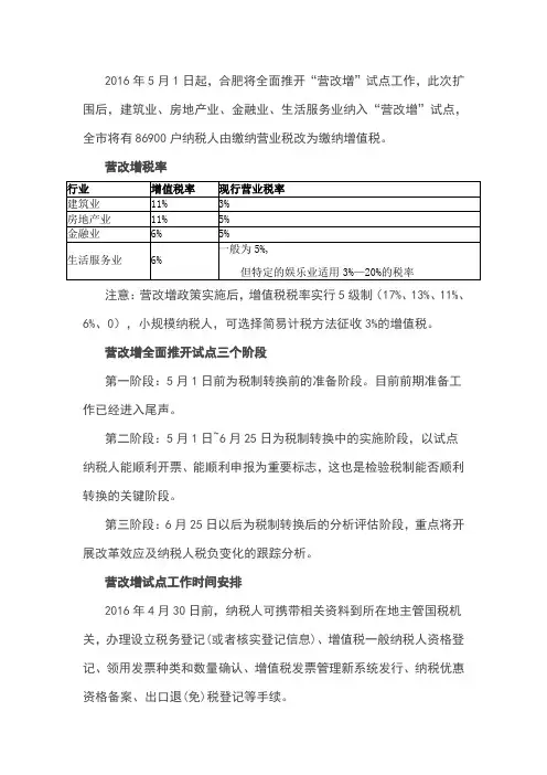 《营改增税率表》2016年5月1日实施
