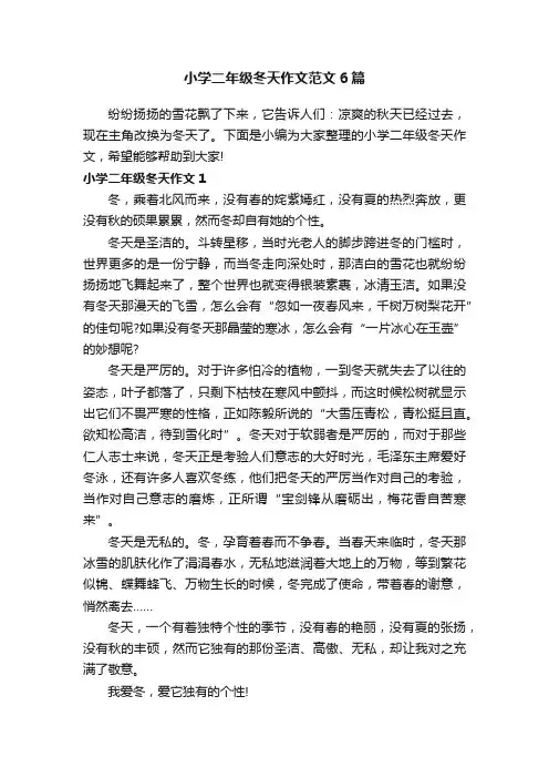 小学二年级冬天作文范文6篇