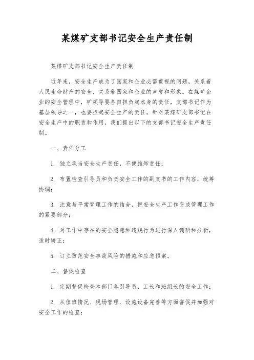 某煤矿支部书记安全生产责任制