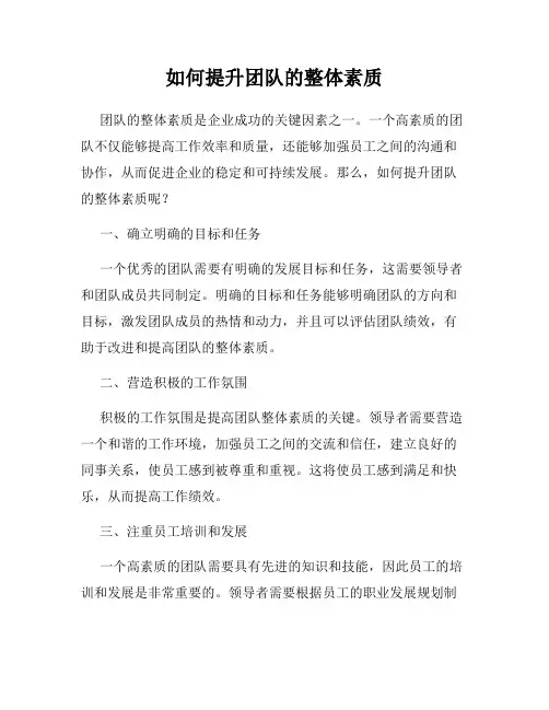 如何提升团队的整体素质