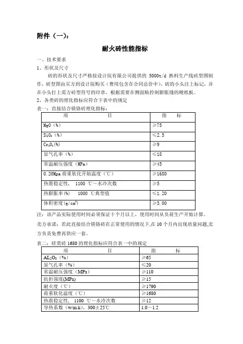 5000吨水泥生产线耐火砖总技术文本