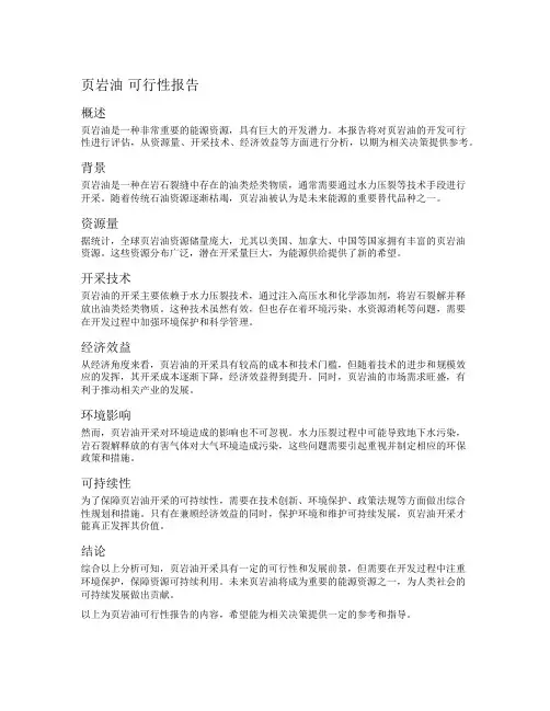 页岩油 可行性报告