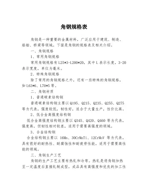 角钢规格表
