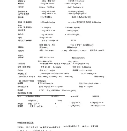 常用抢救药物用法用量计算