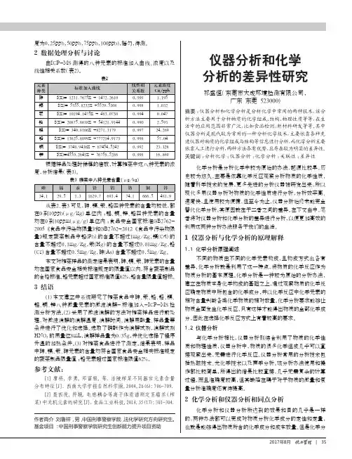 仪器分析和化学分析的差异性研究