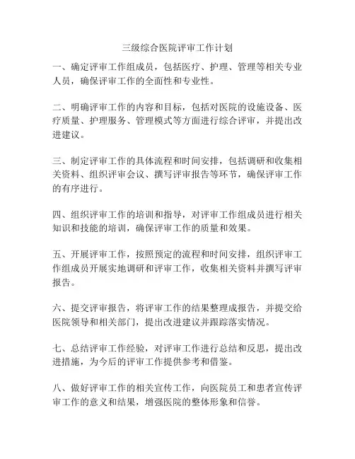 三级综合医院评审工作计划