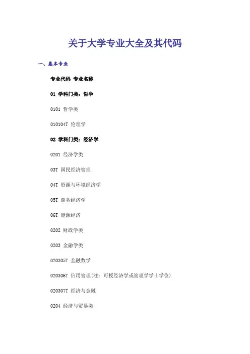 大学_关于大学专业大全及其代码