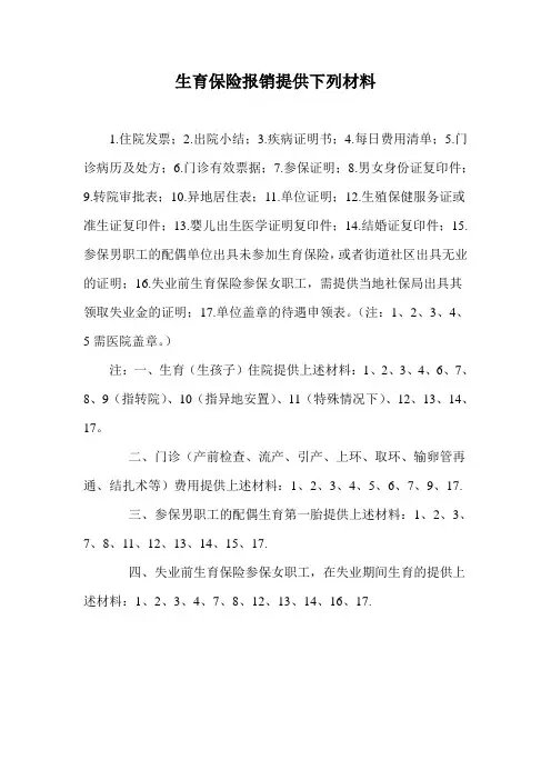 生育保险报销提供的材料