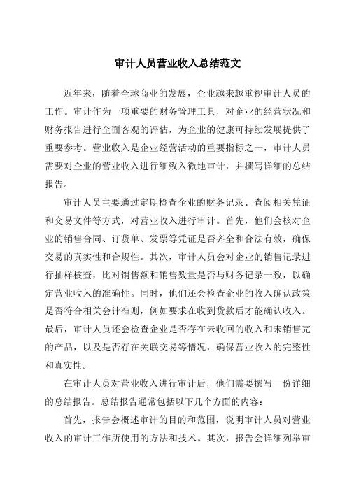 审计人员营业收入总结范文