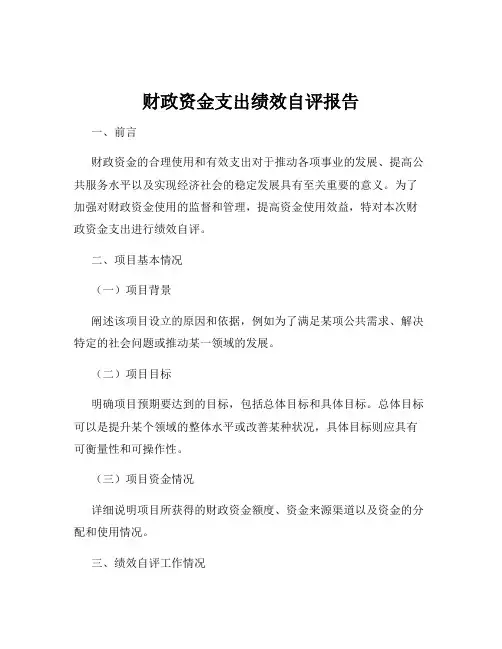 财政资金支出绩效自评报告