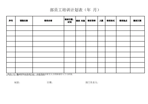 员工月度培训计划表模板