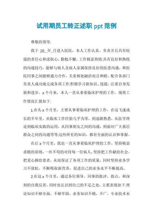 试用期员工转正述职ppt范例