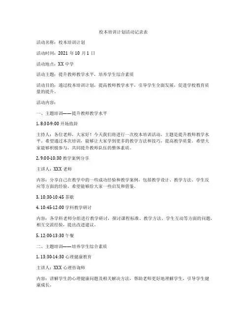 校本培训计划活动记录表