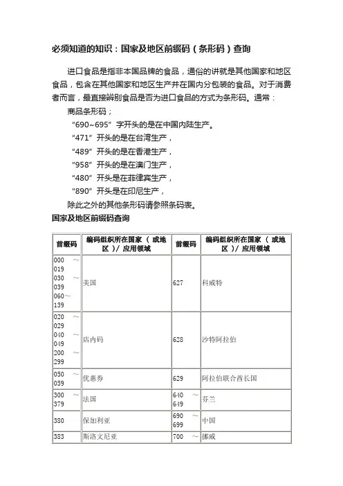 必须知道的知识：国家及地区前缀码（条形码）查询